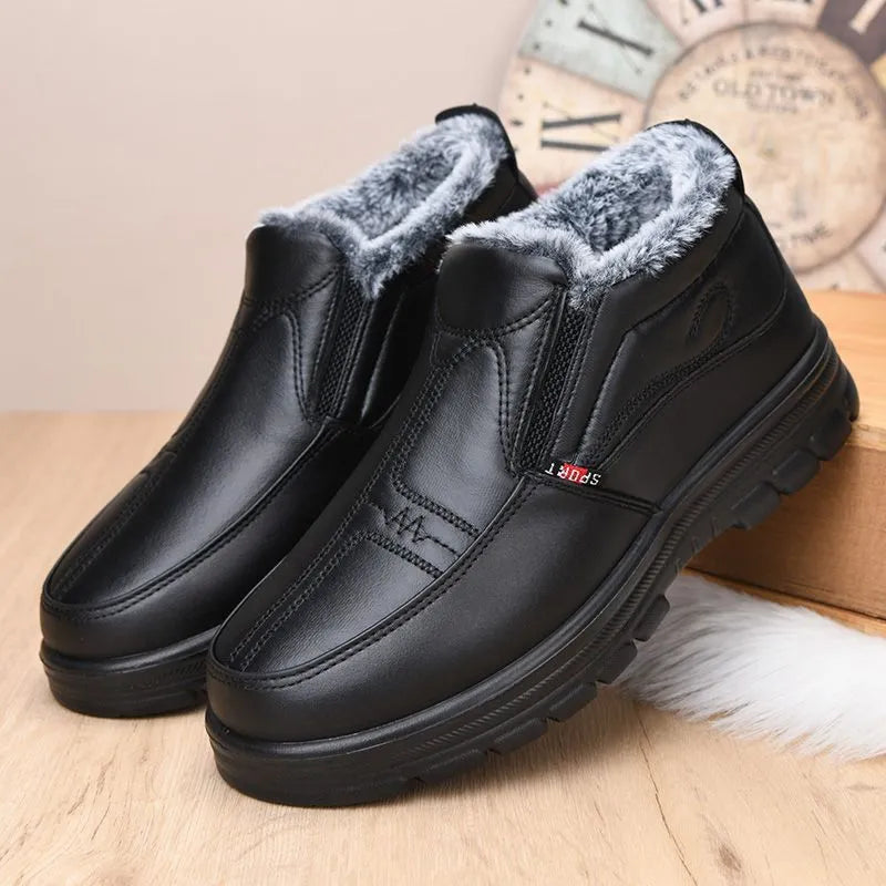 Botas de neve de couro impermeáveis para outono e inverno de 2025
