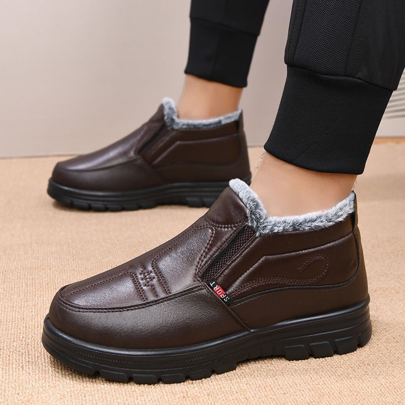 Botas de neve de couro impermeáveis para outono e inverno de 2025