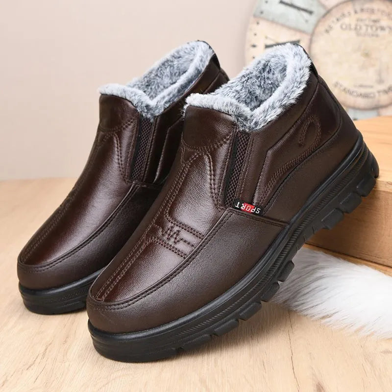 Botas de neve de couro impermeáveis para outono e inverno de 2025